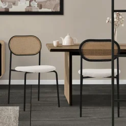 Esszimmerstuhl 2er Set Beige bis 120 kg Rattan Rückenlehne ML-Design