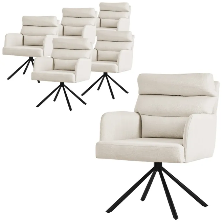 Esszimmerstuhl 6er Set Beige drehbar mit abnehmbaren Rückenkissen gepolstert bis 120 Kilogramm