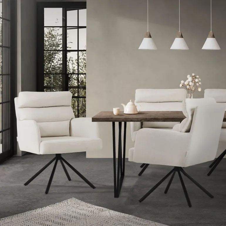 Esszimmerstuhl 6er Set Beige drehbar mit abnehmbaren Rückenkissen gepolstert bis 120 Kilogramm