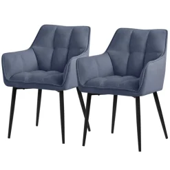 Esszimmerstuhl 2er Set Blau aus Frotteestoff mit dickem gepolsterter Sitz ML-Design