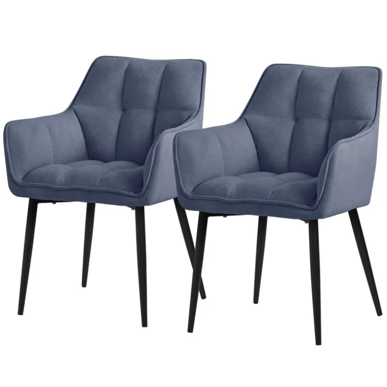 Esszimmerstuhl 2er Set Blau aus Frotteestoff mit dickem gepolsterter Sitz ML-Design