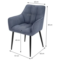 Esszimmerstuhl 2er Set Blau aus Frotteestoff mit dickem gepolsterter Sitz ML-Design