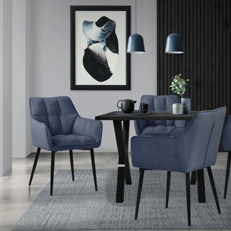 Esszimmerstuhl 2er Set Blau aus Frotteestoff mit dickem gepolsterter Sitz ML-Design