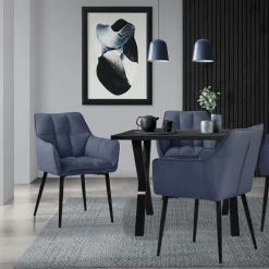 Esszimmerstuhl 6er Set Blau aus Frotteestoff mit dickem gepolsterter Sitz ML-Design