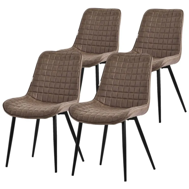 Esszimmerstuhl 4er Set Braun mit Kunstlederbezug und Stahlbeinen Küchenstuhl mit Rückenlehne ML-Design