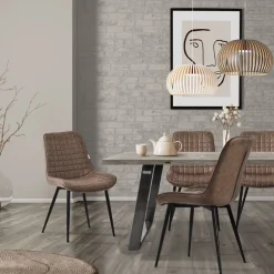 Esszimmerstuhl 4er Set Braun mit Kunstlederbezug und Stahlbeinen Küchenstuhl mit Rückenlehne ML-Design