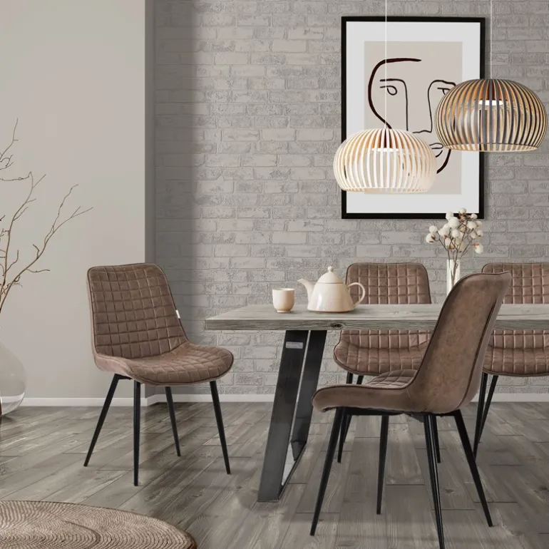 Esszimmerstuhl 4er Set Braun mit Kunstlederbezug und Stahlbeinen Küchenstuhl mit Rückenlehne ML-Design