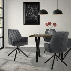 Esszimmerstuhl 4er Set drehbar mit Rücken- und Armlehnen Anthrazit Küchenstuhl mit Microfaser-Samtbezug ML-Design