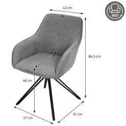 Esszimmerstuhl 2er Set drehbar Grau aus Textil Webstoff mit Rücken- und Armlehne ML-Design
