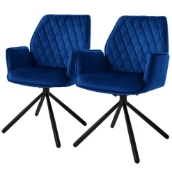 Esszimmerstuhl 2er Set drehbar mit Rücken- und Armlehnen Dunkelblau Küchenstuhl mit Microfaser-Samtbezug ML-Design