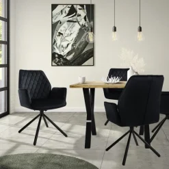 Esszimmerstuhl 2er Set drehbar mit Rücken- und Armlehnen Schwarz Küchenstuhl mit Microfaser-Samtbezug ML-Design