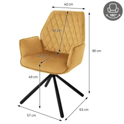 Esszimmerstuhl 2er Set drehbar mit Rücken- und Armlehnen Senfgelb Küchenstuhl mit Microfaser-Samtbezug ML-Design