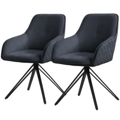 Esszimmerstuhl 2er Set drehbar Schwarz aus Textil Webstoff mit Rücken- und Armlehne ML-Design
