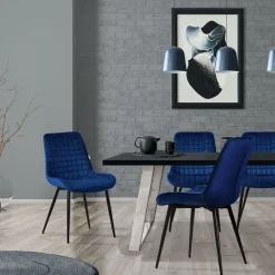 Esszimmerstuhl 4er Set Dunkelblau mit Samtbezug und Stahlbeinen Küchenstuhl mit Rückenlehne ML-Design
