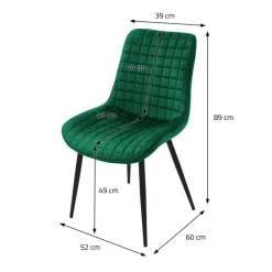 Esszimmerstuhl 6er Set Dunkelgrün mit Samtbezug und Stahlbeinen Küchenstuhl mit Rückenlehne ML-Design