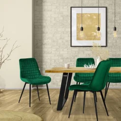 Esszimmerstuhl 6er Set Dunkelgrün mit Samtbezug und Stahlbeinen Küchenstuhl mit Rückenlehne ML-Design