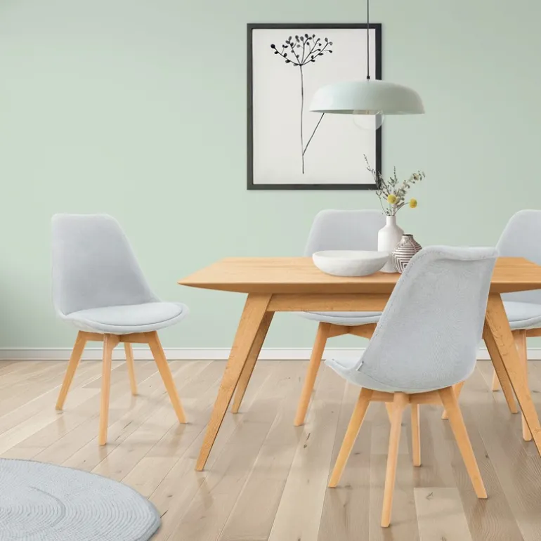 Esszimmerstuhl 4er Set Grau Leinenbezug mit Holzbeinen ML-Design