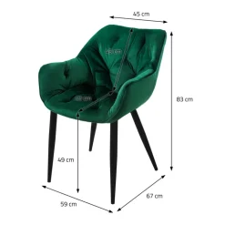 Esszimmerstuhl 4er Set Große Rauten Steppung mit Rücken- und Armlehnen Dunkelgrün Küchenstuhl mit Microfaser-Samtbezug ML-Design