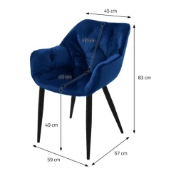 Esszimmerstuhl 2er Set Große Rauten Steppung mit Rücken- und Armlehnen Dunkelblau Küchenstuhl mit Microfaser-Samtbezug ML-Design