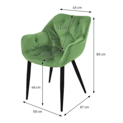 Esszimmerstuhl 2er Set Große Rauten Steppung mit Rücken- und Armlehnen Salbei Küchenstuhl mit Microfaser-Samtbezug ML-Design