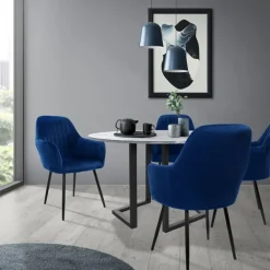 Esszimmerstuhl 6er Set Linierte Steppung mit Rücken- und Armlehnen Blau Küchenstuhl mit Microfaser-Samtbezug ML-Design