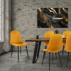 Esszimmerstuhl 4er Set mit Rückenlehne Senfgelb Küchenstuhl mit Microfaser-Samtbezug ML-Design