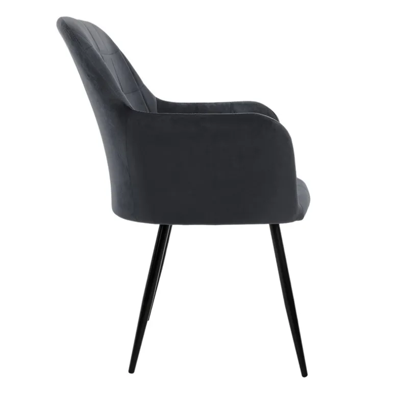 Esszimmerstuhl 4er Set mit Rücken- und Armlehnen Dunkelgrau Küchenstuhl mit Microfaser-Samtbezug