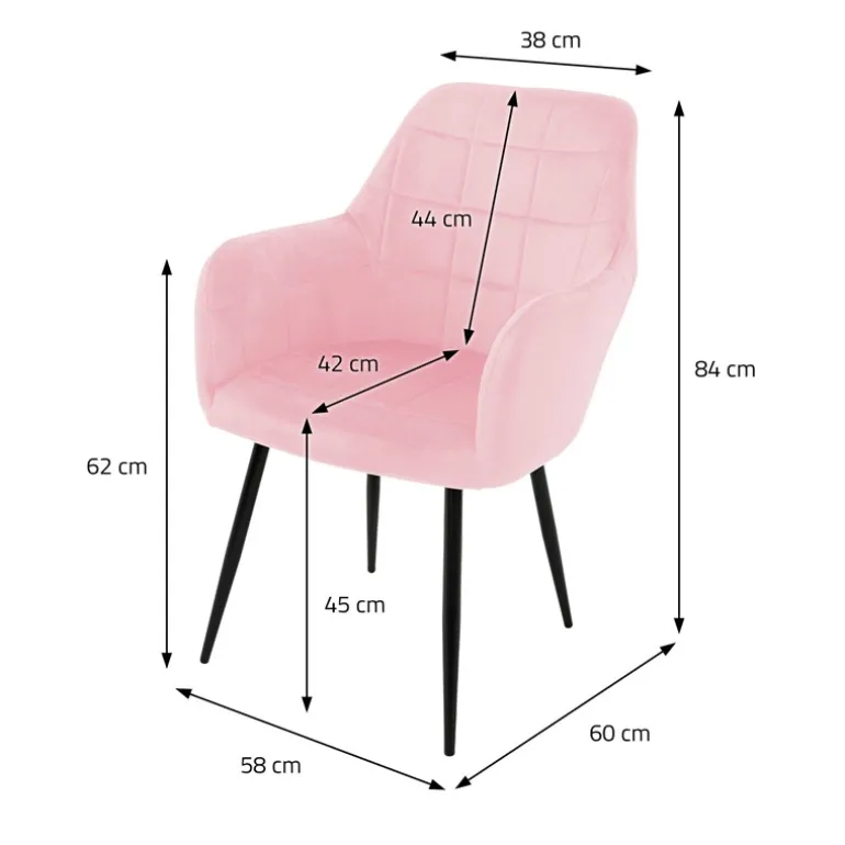 Esszimmerstuhl 4er Set mit Rücken- und Armlehnen Rosa Küchenstuhl mit Microfaser-Samtbezug