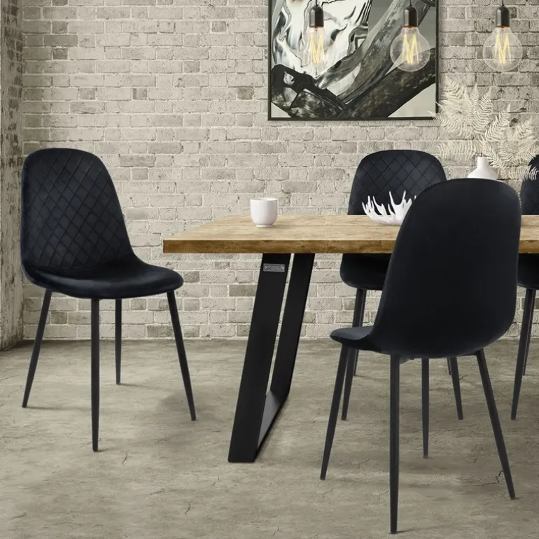 Esszimmerstuhl 4er Set mit Rückenlehne Schwarz Küchenstuhl mit Microfaser-Samtbezug ML-Design