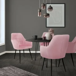 Esszimmerstuhl 2er Set mit Rücken- und Armlehnen Rosa Küchenstuhl mit Microfaser-Samtbezug