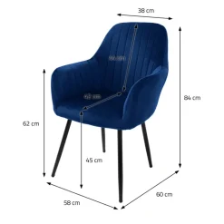 Esszimmerstuhl 2er Set mit Rücken- und Armlehnen Blau Küchenstuhl mit Microfaser-Samtbezug ML-Design