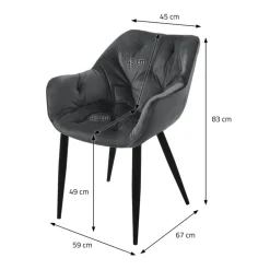 Esszimmerstuhl 6er Set mit Rücken- und Armlehnen Anthrazit Küchenstuhl mit Microfaser-Samtbezug ML-Design