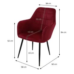Esszimmerstuhl 6er Set mit Rücken- und Armlehnen Bordeaux Küchenstuhl mit Microfaser-Samtbezug