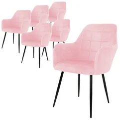 Esszimmerstuhl 6er Set mit Rücken- und Armlehnen Rosa Küchenstuhl mit Microfaser-Samtbezug