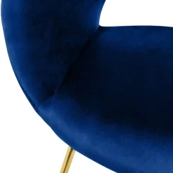 Esszimmerstuhl 2er Set mit runder offener Rückenlehne Blau aus Samt mit goldenen Metallbeinen ML-Design