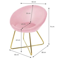 Esszimmerstuhl 2er Set mit runder Rückenlehne Rosa aus Samt mit goldenen Metallbeinen ML-Design
