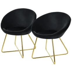 Esszimmerstuhl 2er Set mit runder Rückenlehne Schwarz aus Samt mit goldenen Metallbeinen ML-Design