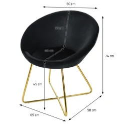 Esszimmerstuhl 2er Set mit runder Rückenlehne Schwarz aus Samt mit goldenen Metallbeinen ML-Design