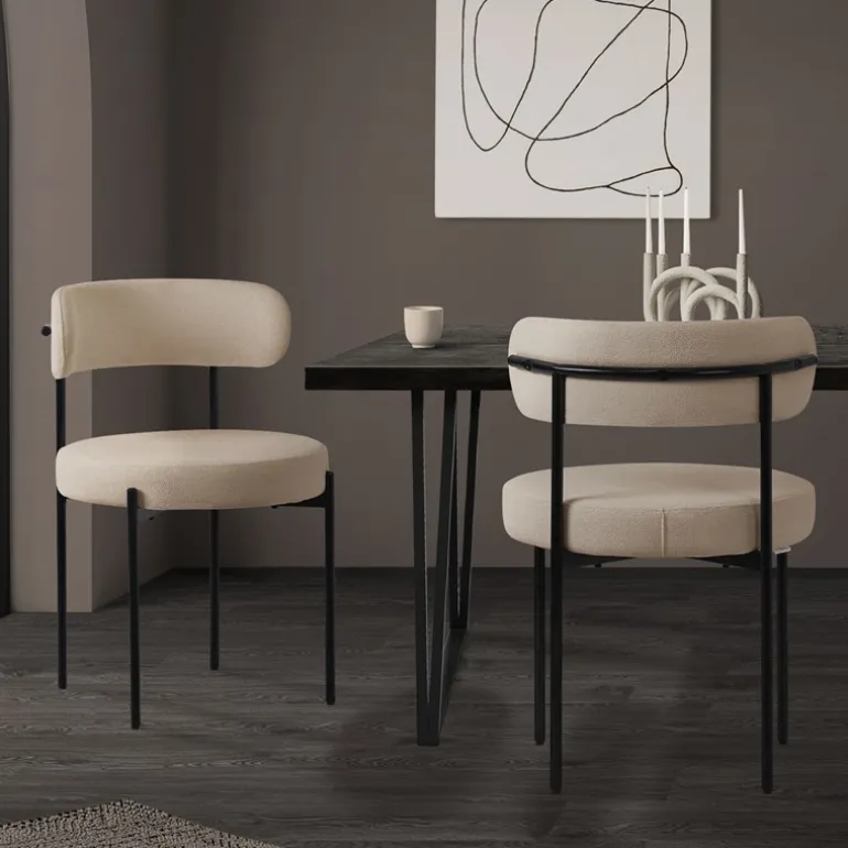 Esszimmerstuhl 2er Set mit Teddystoff mit Rückenlehne Braun Küchenstuhl ML-Design