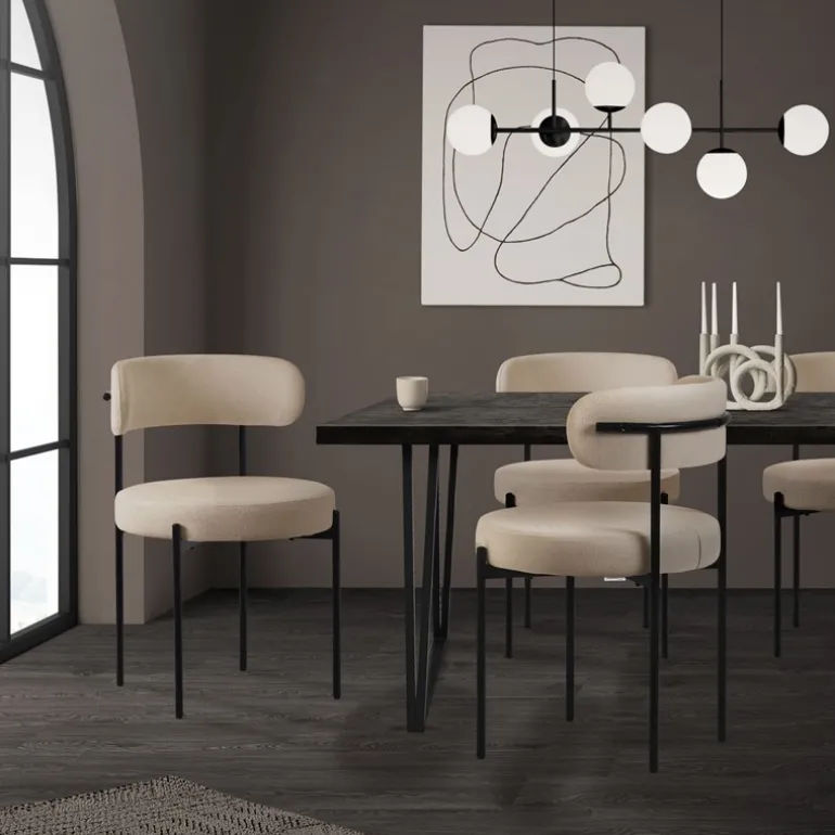 Esszimmerstuhl 2er Set mit Teddystoff mit Rückenlehne Braun Küchenstuhl ML-Design
