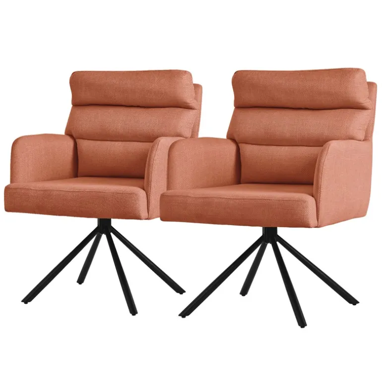 Esszimmerstuhl 2er Set Orange drehbar mit abnehmbaren Rückenkissen gepolstert bis 120 Kilogramm ML-Design