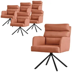 Esszimmerstuhl 6er Set Orange drehbar mit abnehmbaren Rückenkissen gepolstert bis 120 Kilogramm ML-Design