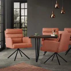 Esszimmerstuhl 6er Set Orange drehbar mit abnehmbaren Rückenkissen gepolstert bis 120 Kilogramm ML-Design