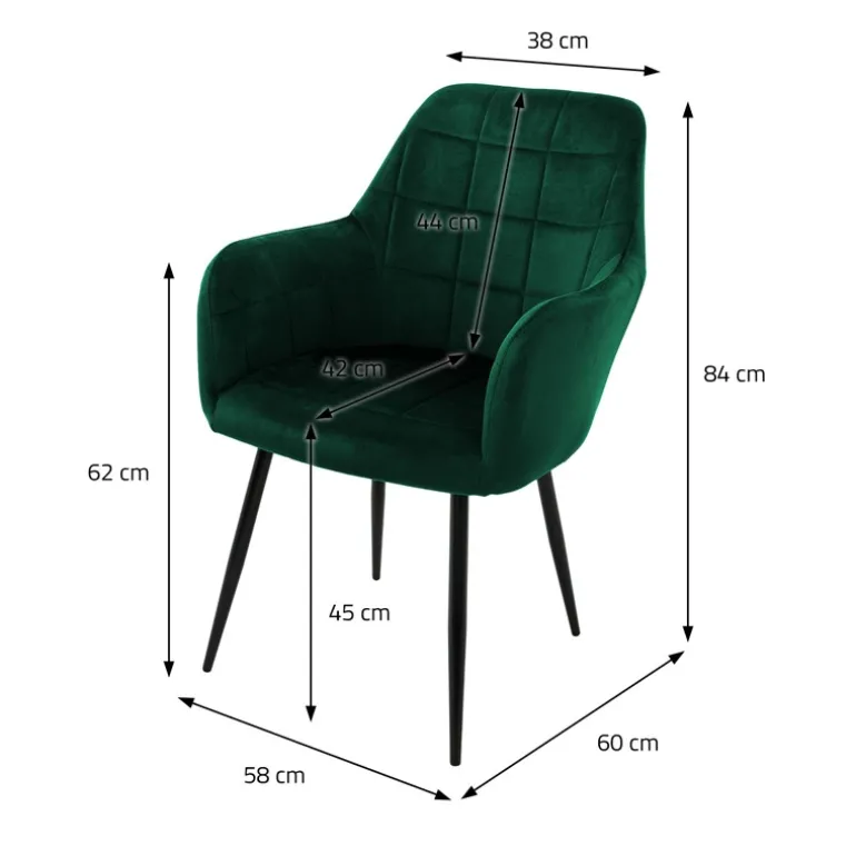 Esszimmerstuhl 2er Set Quadrat Steppung mit Rücken- und Armlehnen Dunkelgrün Küchenstuhl mit Microfaser-Samtbezug ML-Design