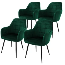 Esszimmerstuhl 4er Set Quadrat Steppung mit Rücken- und Armlehnen Dunkelgrün Küchenstuhl mit Microfaser-Samtbezug ML-Design