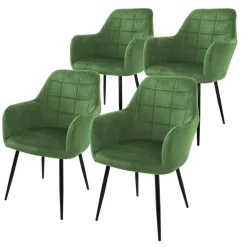 Esszimmerstuhl 4er Set Quadrat Steppung mit Rücken- und Armlehnen Salbei Küchenstuhl mit Microfaser-Samtbezug ML-Design