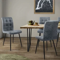 Esszimmerstuhl 4er Set Quadrat Steppung mit Rückenlehne Anthrazit Küchenstuhl mit Kunstleder Bezug ML-Design