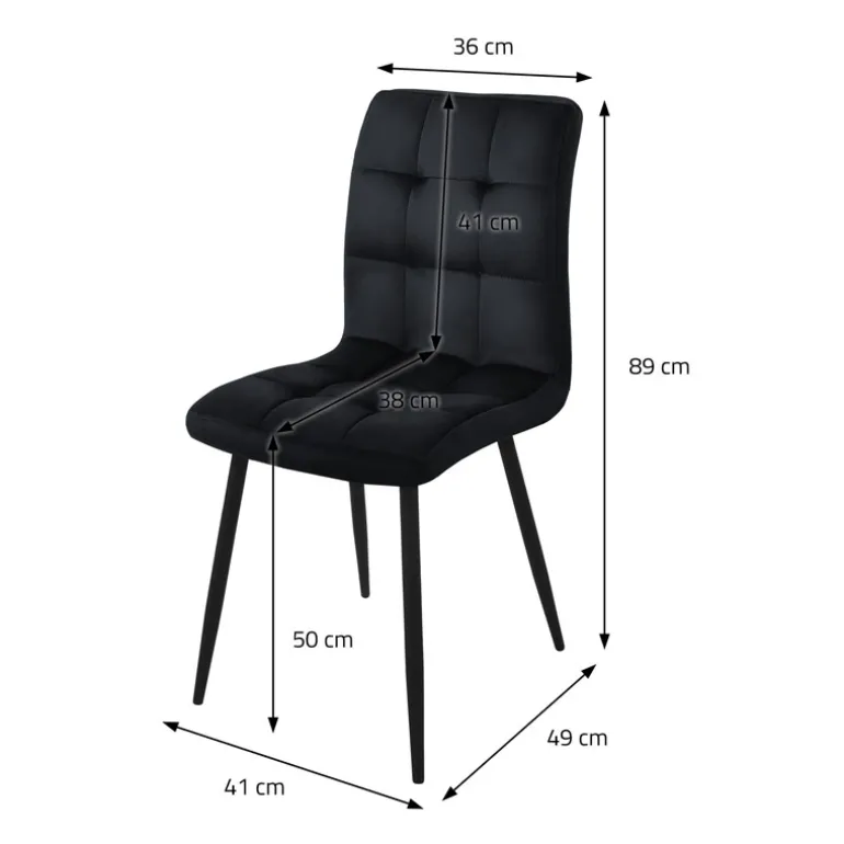 Esszimmerstuhl 4er Set Quadrat Steppung Schwarz Samtbezug mit Metallbeinen inkl. Montagematerial ML-Design