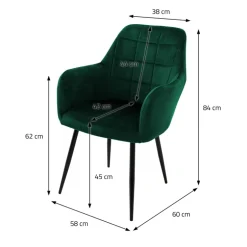 Esszimmerstuhl 6er Set Quadrat Steppung mit Rücken- und Armlehnen Dunkelgrün Küchenstuhl mit Microfaser-Samtbezug ML-Design