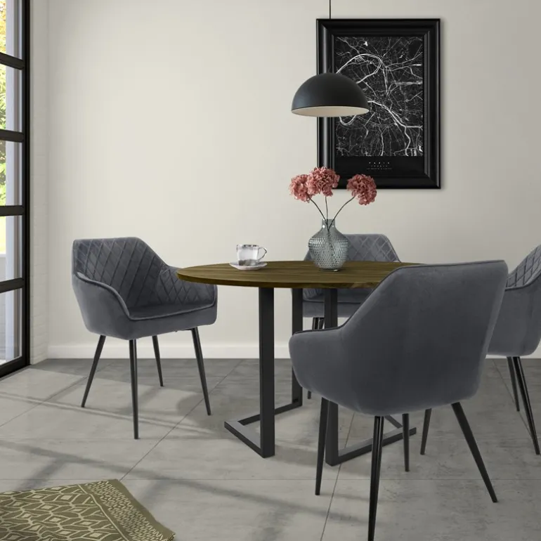 Esszimmerstuhl 2er Set Rauten Steppung Anthrazit Samtbezug mit Metallbeinen inkl. Montagematerial ML-Design